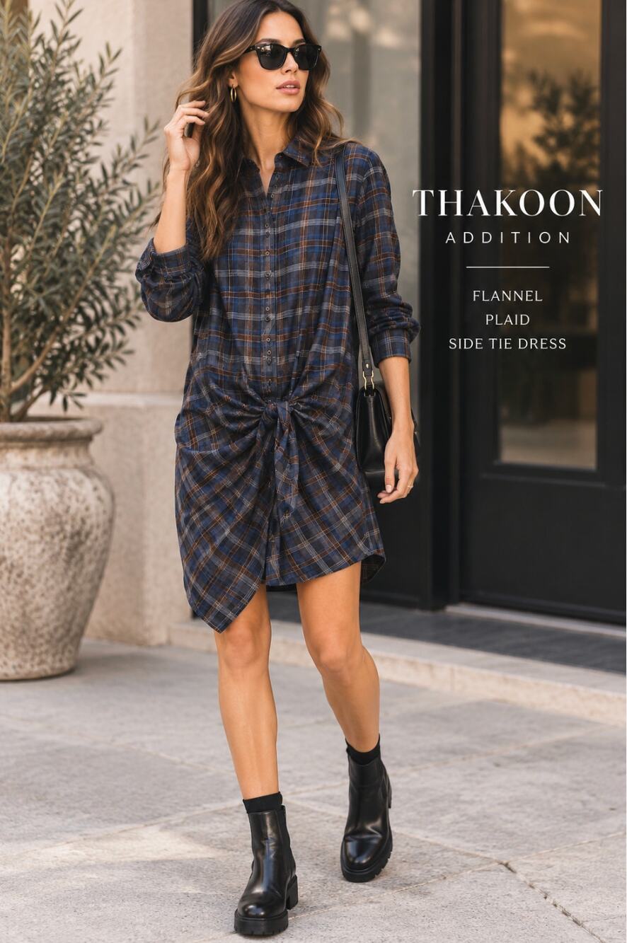 Thakoon Addition Flannel Plaid Side Tie Dress Blue Asymmetrical SZ 12 Fall Indie